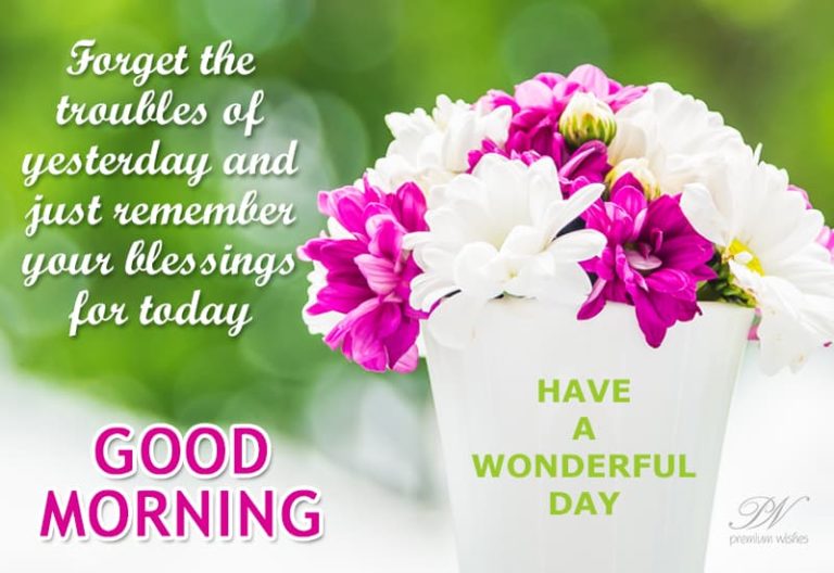 Good morning – Forget the troubles of yesterday and just remember your blessings for today. Good morning – Forget the troubles of yesterday and just remember your blessings for today.