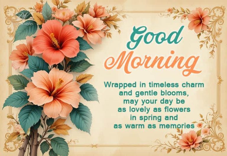 Good Morning – Wrapped in timeless charm and gentle blooms, may your day be as lovely as flowers in spring and as warm as memories