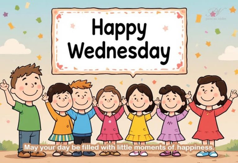 Happy Wednesday Greeting with Cute Kids Illustration